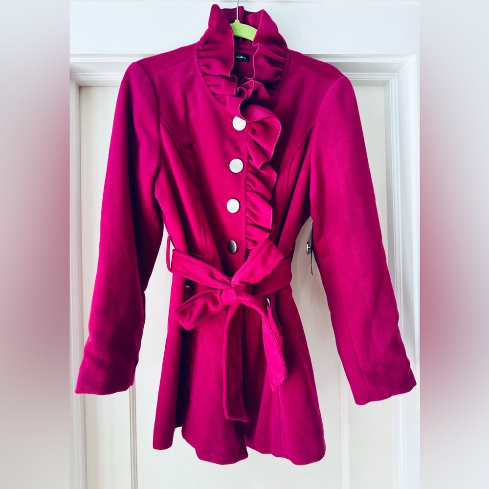 C.C. Couture Ruffle Trim Belted Jacket (Fuchsia) - Size L